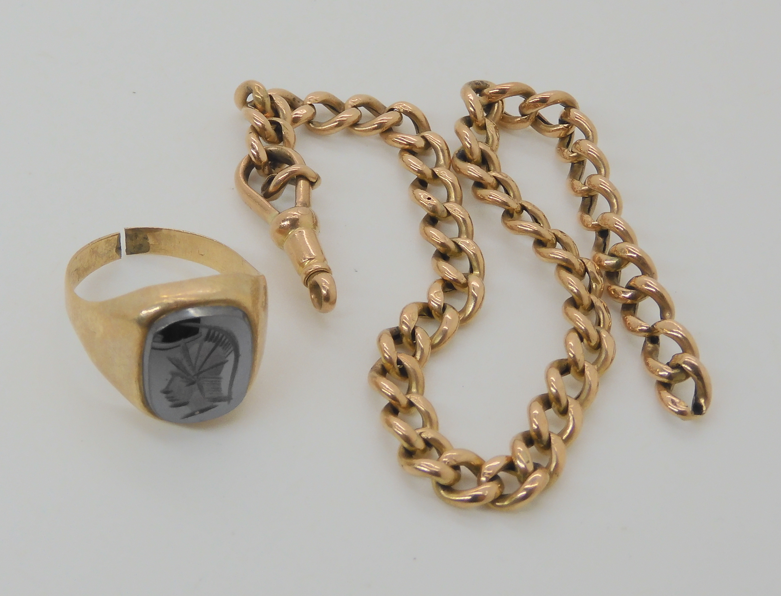 A 9ct gold bracelet and centurion ring both (af) weight together 9.8gms Condition Report: