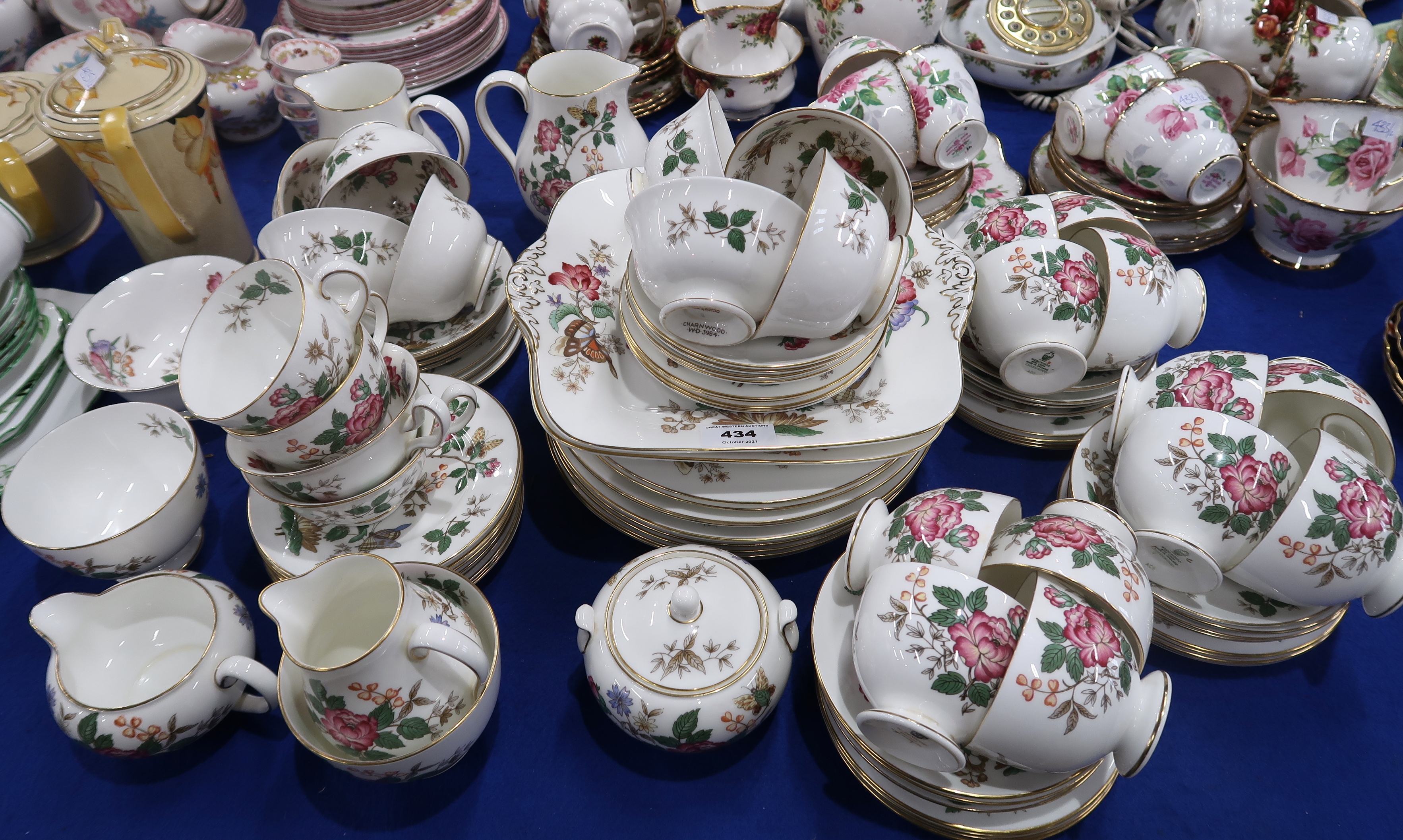A Wedgwood Charnwood pattern part dinner and teaservice including fourteen coffee cups, ten teacups,