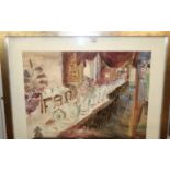 THORA CLYNE M.A Dinner party, signed, watercolour, 56 x 75cm and five others (6) Condition Report: