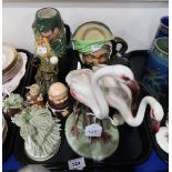 Royal Doulton character jug Sherlock Holmes, and another, a Keramos Wien flamingo group, a