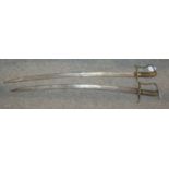 Two naval swords, blade 79cm, overall 93cm, the other blade 76cm, overall 89cm (2) Condition Report: