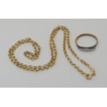 A 9ct belcher chain length 52cm, together with a 9ct illusion set diamond ring size S, weight