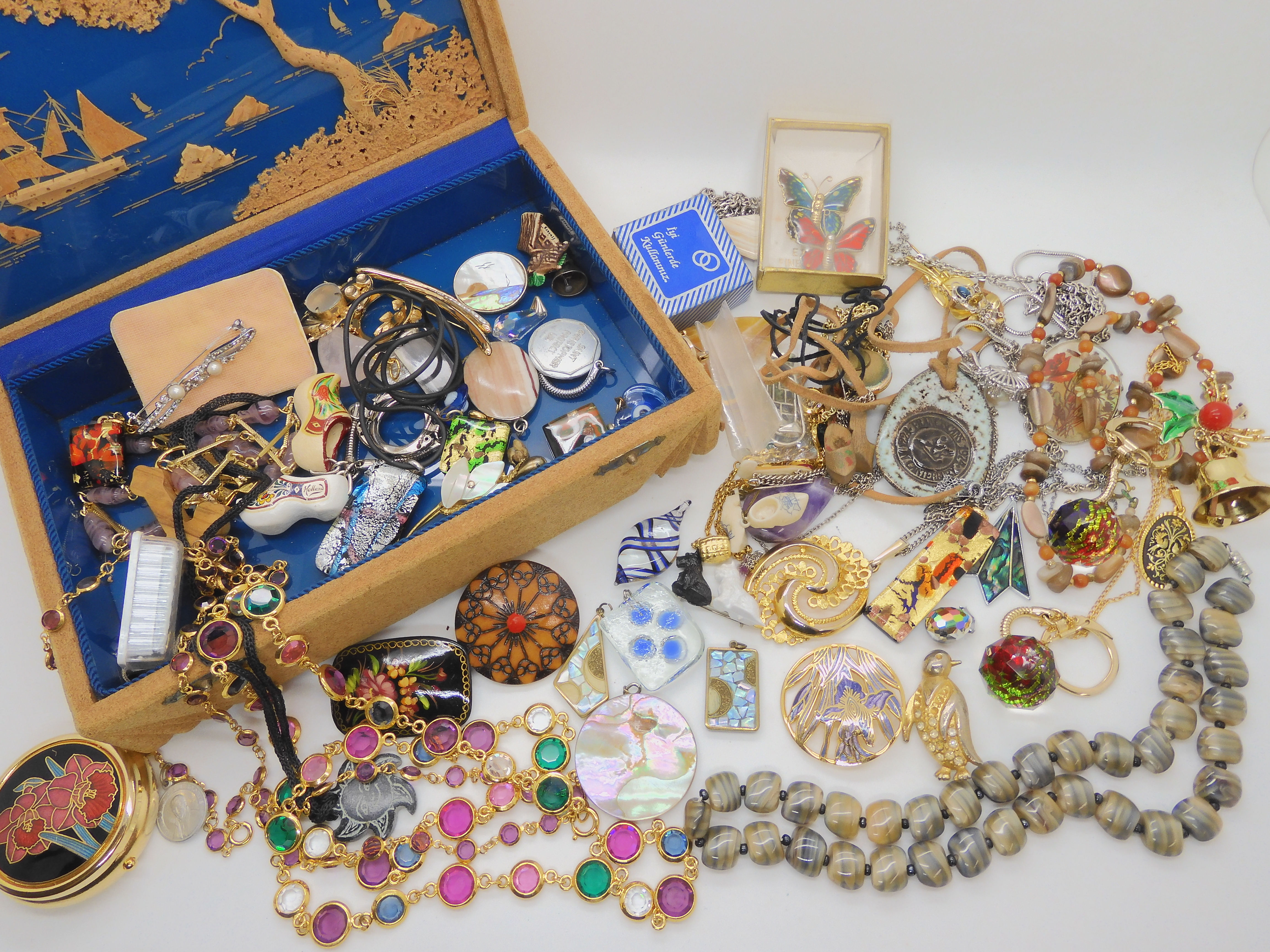 A cork landscape box full of vintage costume jewellery Condition Report: Not available for this lot - Image 2 of 6