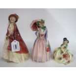 Three Royal Doulton figures including Paisley Shawl, Miss Demure and Monica Condition Report: