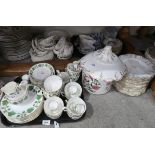 A lot comprising a Staffordshire Green Ivy pattern part tea service, Copeland Spode Gainsborough