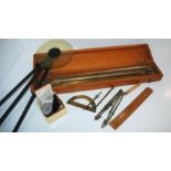 A tray lot including brass cased rolling rule, light meter etc Condition Report: Available upon