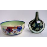 A Clarice Cliff for Wilkinson's Honeyglaze Anemone bowl and a Mdina axehead vase Condition Report: