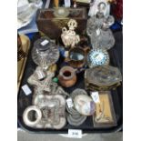 A lot comprising a guilloche enamel desk clock, a gilt metal and tortoise shell trinket box, a