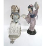 A Lladro figure of a girl sewing and another of a Geisha Condition Report: both in lovely condition.