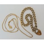 A 9ct gold curb chain bracelet and a 9ct gold box chain length 44cm, weight combined 12.7gms