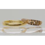 An 18ct gold court wedding band size N1/2, together with a 18ct five stone ring shank hallmarked
