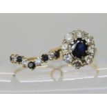 An 18ct sapphire and diamond cluster ring, set with estimated approx 0.50cts of brilliant cut