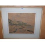 Signed MENINSKY Village on a lochside, signed, watercolour, dated, 1950, 38 x 46cm Condition