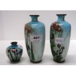 A pair of cloisonne vases and another smaller Condition Report: Available upon request