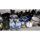 A lot comprising a pair of Phoenix ware Kioto vases, a Camel China hand painted pot and cover, a