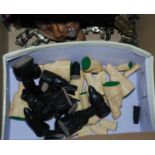 A box of miscellaneous chess pieces, book stand etc Condition Report: Available upon request
