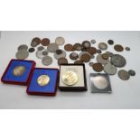 A box of mainly commemorative coins with a small quantity of antique silver coins Condition