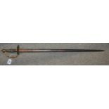 A sword with hand guard and decorative blade, 81cm, overall 99cm Condition Report: Available upon