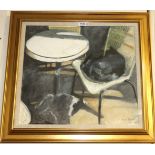 THORA CLYNE M.A Cat still life, signed, oil on canvas, 50 x 55cm and four others (5) Condition