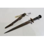 A Royal Navy dirk c1820 in leather and brass scabbard (def ) 22 cm o/all length Condition Report: