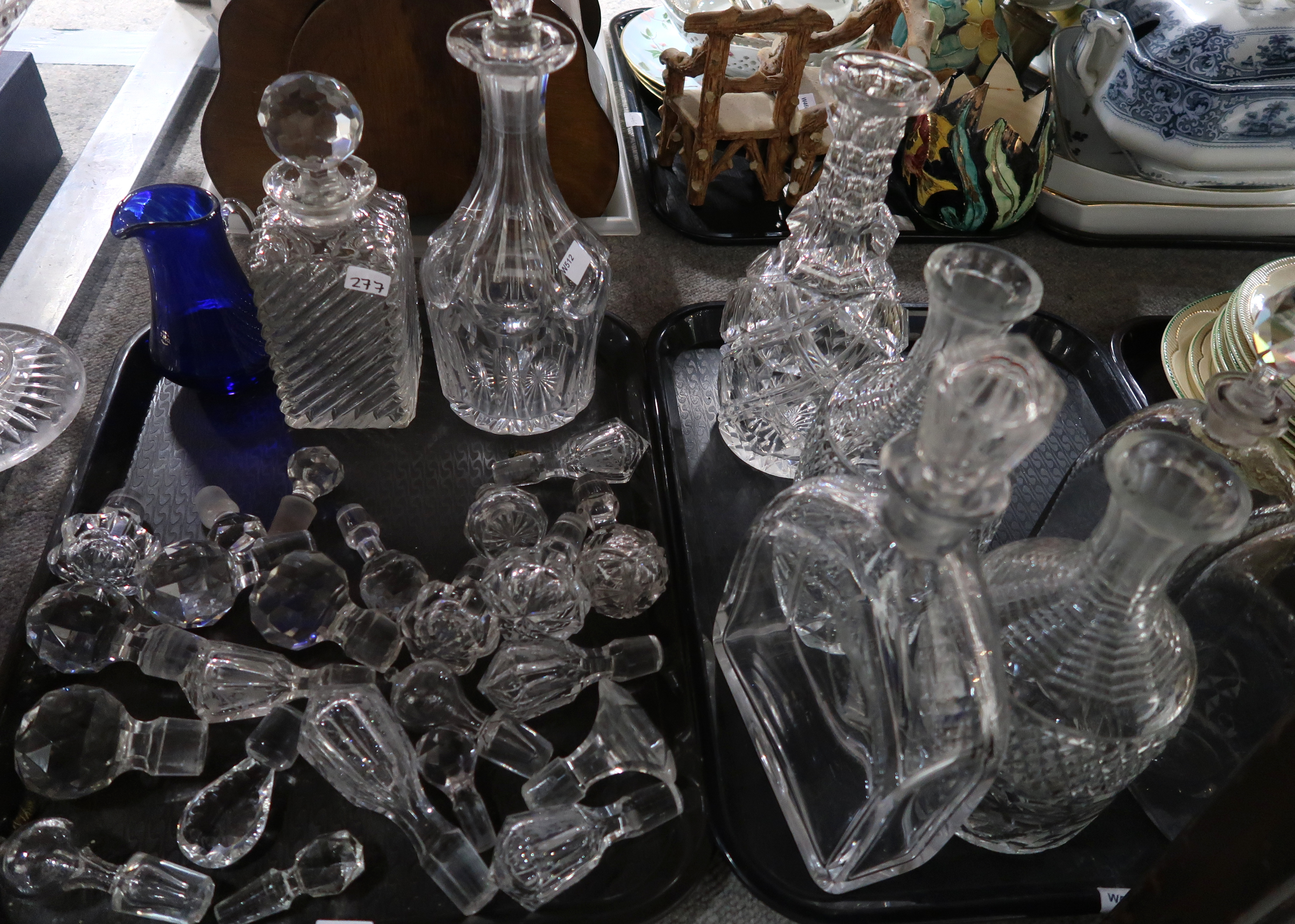 A lot comprising a selection of glassware including triple ring neck decanters, stoppers, fruit - Image 2 of 2