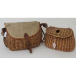 A vintage wicker creel with canvas flap, 41cm wide and a child's example (2) Condition Report: