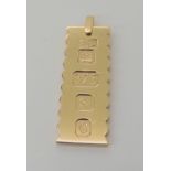 A 9ct gold ingot pendant dated Birmingham 1977, weight 14.6gms Condition Report: Available upon