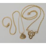 Two 9ct Ola Gorie pendants and chains, knotwork pendant length of chain 42cm, diamond set 46cm,