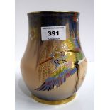 A Carlton Ware Sketching Bird pattern vase on peach and blue ground, 16cm Condition Report: