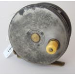 A Hardy Perfect wide drum 4.1/2in reel with brass foot and ivory handle with reel bag Condition