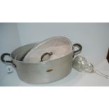An aluminium cooking pots, 42cm wide, rabbit jelly mould Condition Report: Available upon request