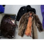 A lot comprising a Globe Trotters travel trunk, assorted furs including coats, hats and a stole,