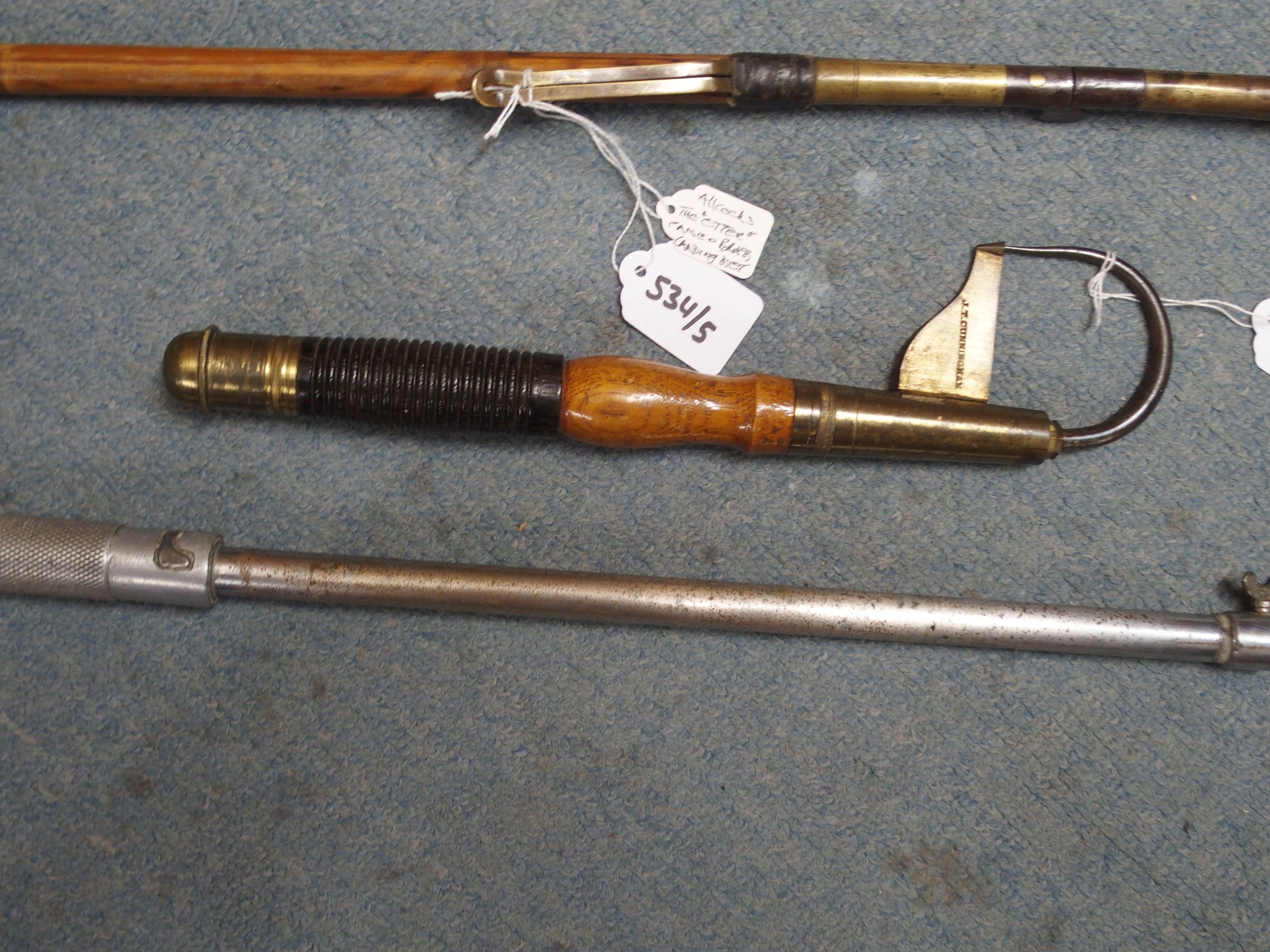 Allcocks "The Otter" cane and brass landing net, J.T. Cunningham brass extending gaff, another alloy - Image 2 of 5