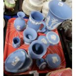 A selection of Wedgwood blue jasperware including vases, trinket boxes, trinket dishes etc Condition