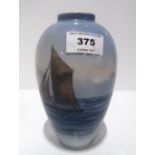 A Royal Copenhagen vase depicting a sailing boat Condition Report: Available upon request