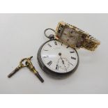 A silver cased pocket watch together with a gold plated gem set ladies Waltham wristwatch
