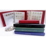 A lot comprising five albums of assorted GB coins, an album of foreign banknotes & a quantity of