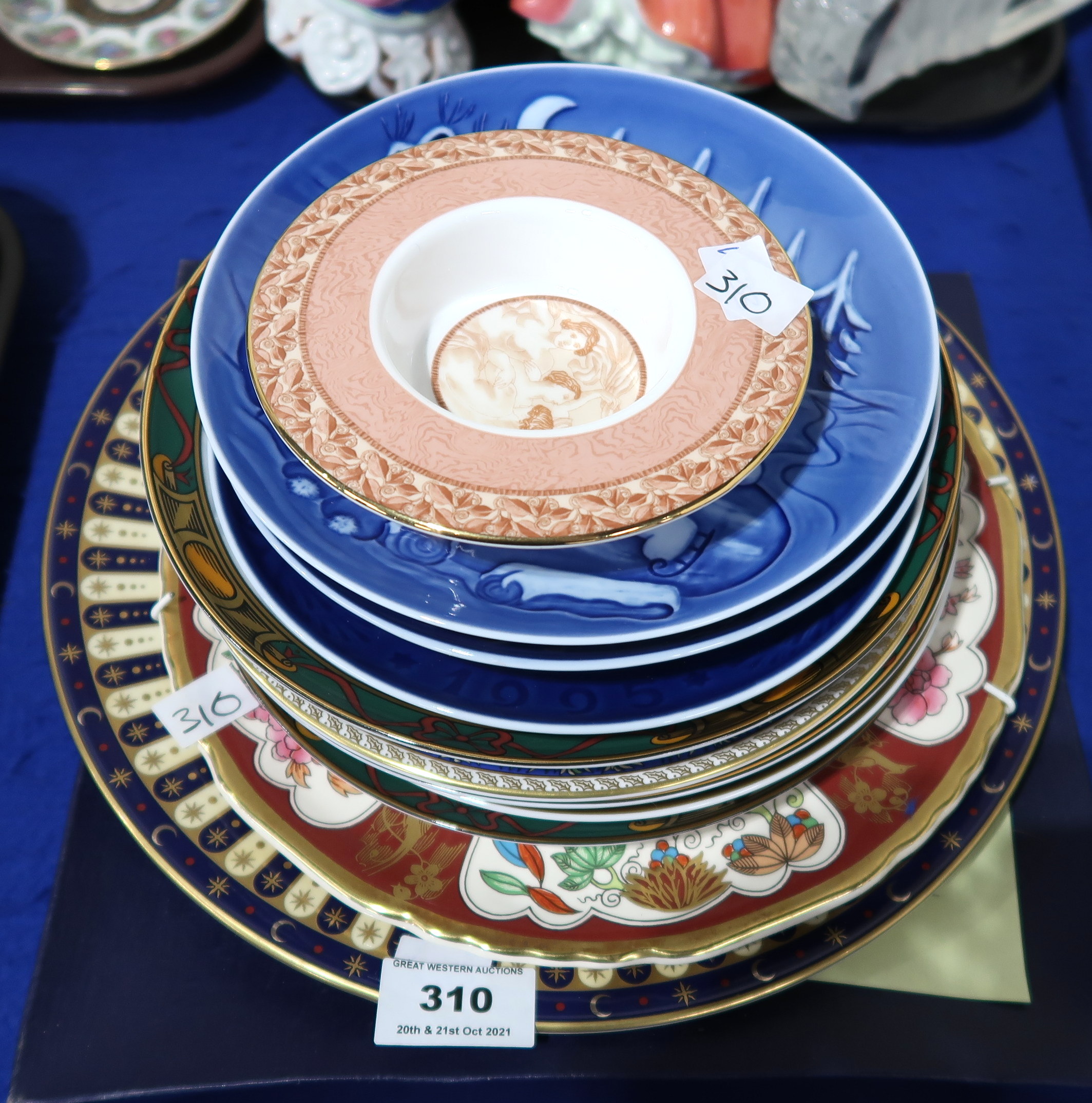 A Royal Worcester Royal Garden pattern cake plate, a 250th anniversary Royal Worcester plate,