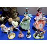 Paragon Lady Patricia, Royal Worcester See Saw, three Doulton figures including Delphine, Fair