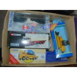 Two Corgi models, box of various mixed models including Corgi and a box of various modern model