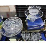 A selection of cut glass and crystal, examples by Edinburgh crystal including a frosted bowl and