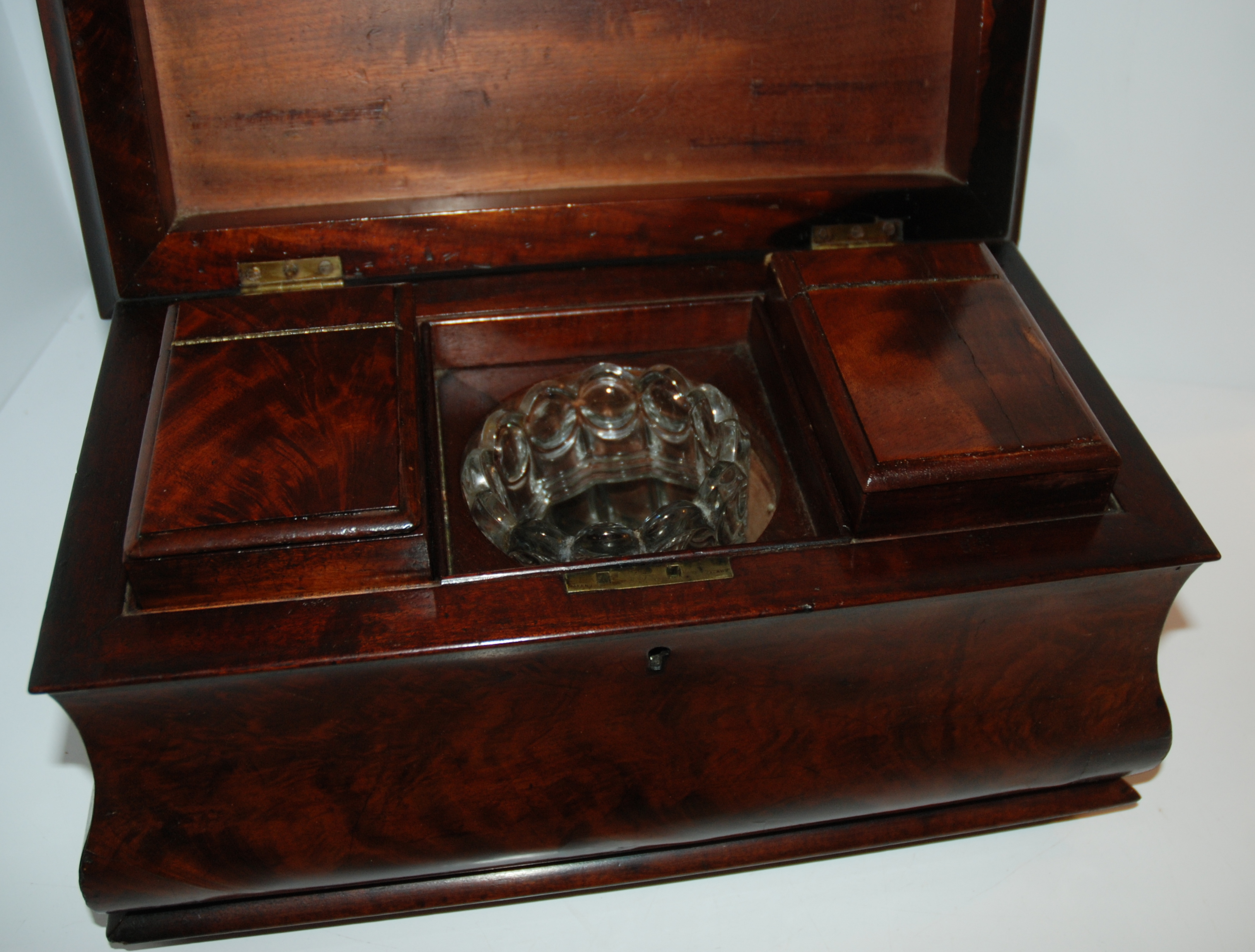 A Victorian mahogany sarcophagus tea caddy with glass mixing bowl, 36cm wide Condition Report: - Image 2 of 2