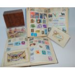 Two Improved stamp albums, two embroidered postcards and Rapid Fire Guns postcard Condition