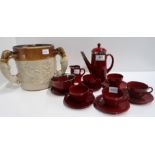 A Royal Doulton flambe and silver mounted expresso coffee set comprising five cps, six saucers,