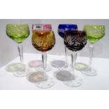 Four flashed and cut glass hock glasses and two others smaller Condition Report: Available upon