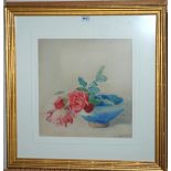 KATE CAMERON Roses and a bowl, signed, watercolour, 36 x 34cm Condition Report: Available upon