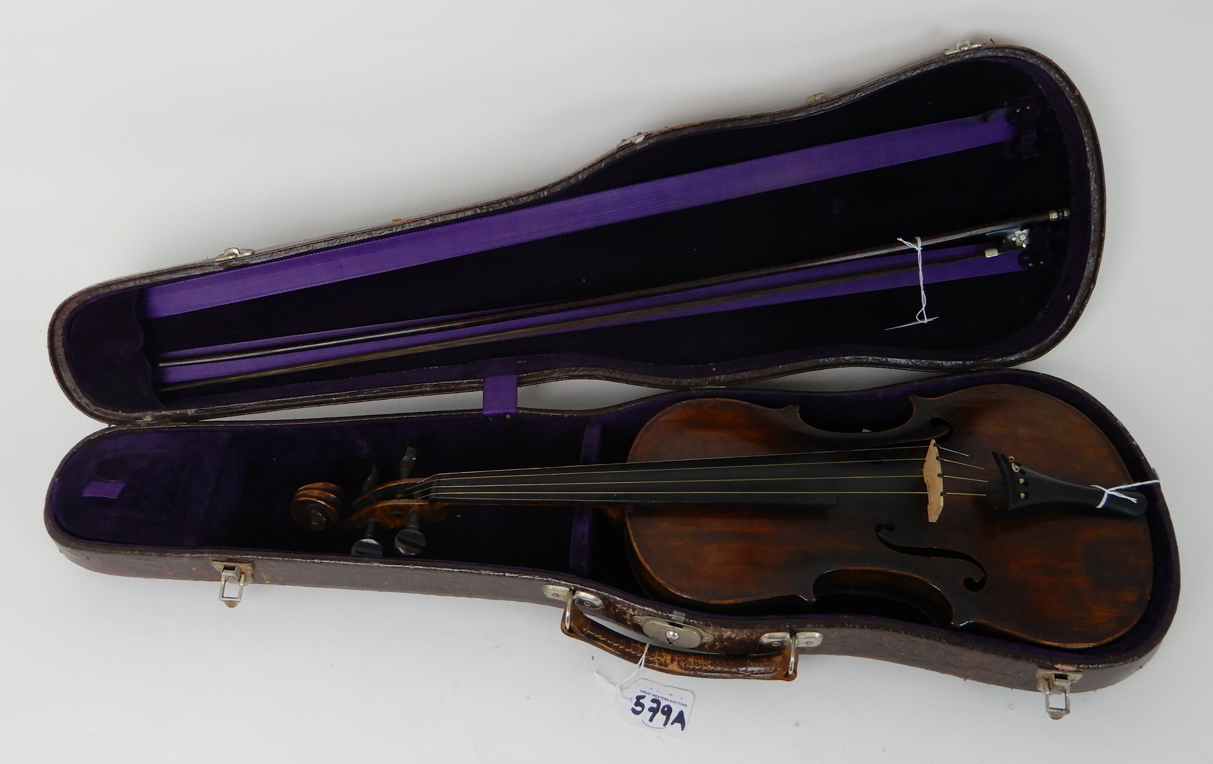 A two piece back violin 35.5 cm bearing label to the interior Antonius Stradiuvarius Cremonenfis