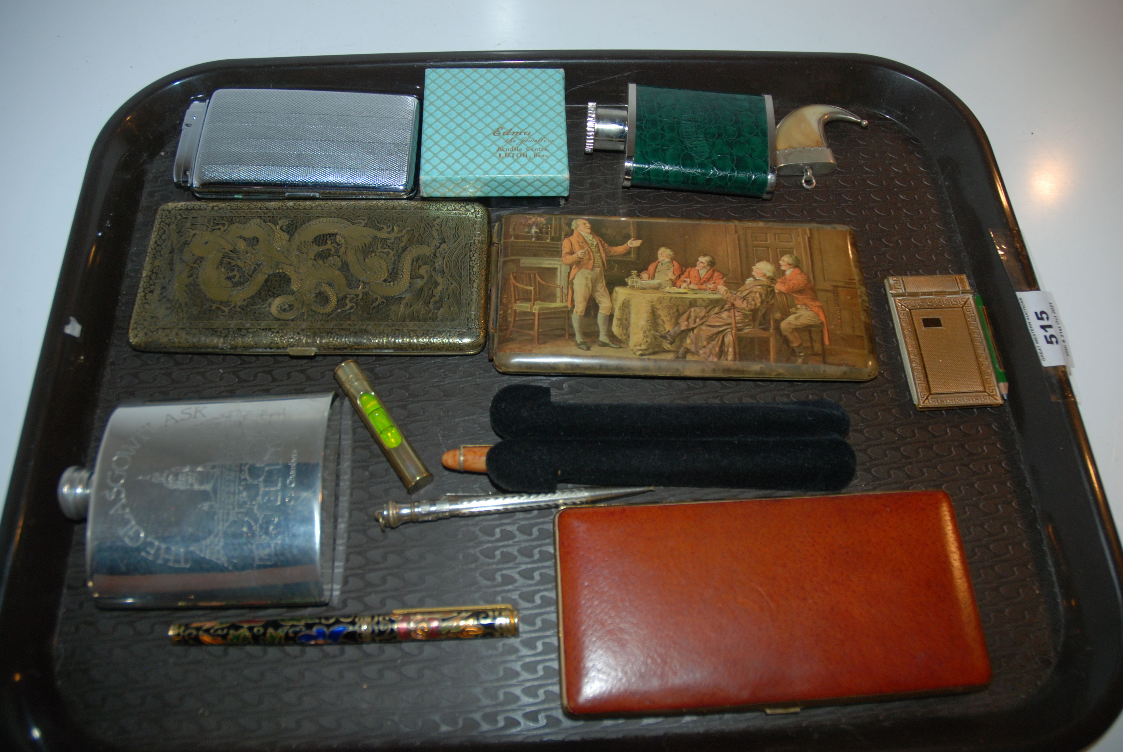 A tray lot including propelling pencil, cigarette cases etc Condition Report: Available upon