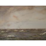 PATRICK DOWNIE A blustery day off the coast, signed, watercolour, 36 x 53cm Condition Report: