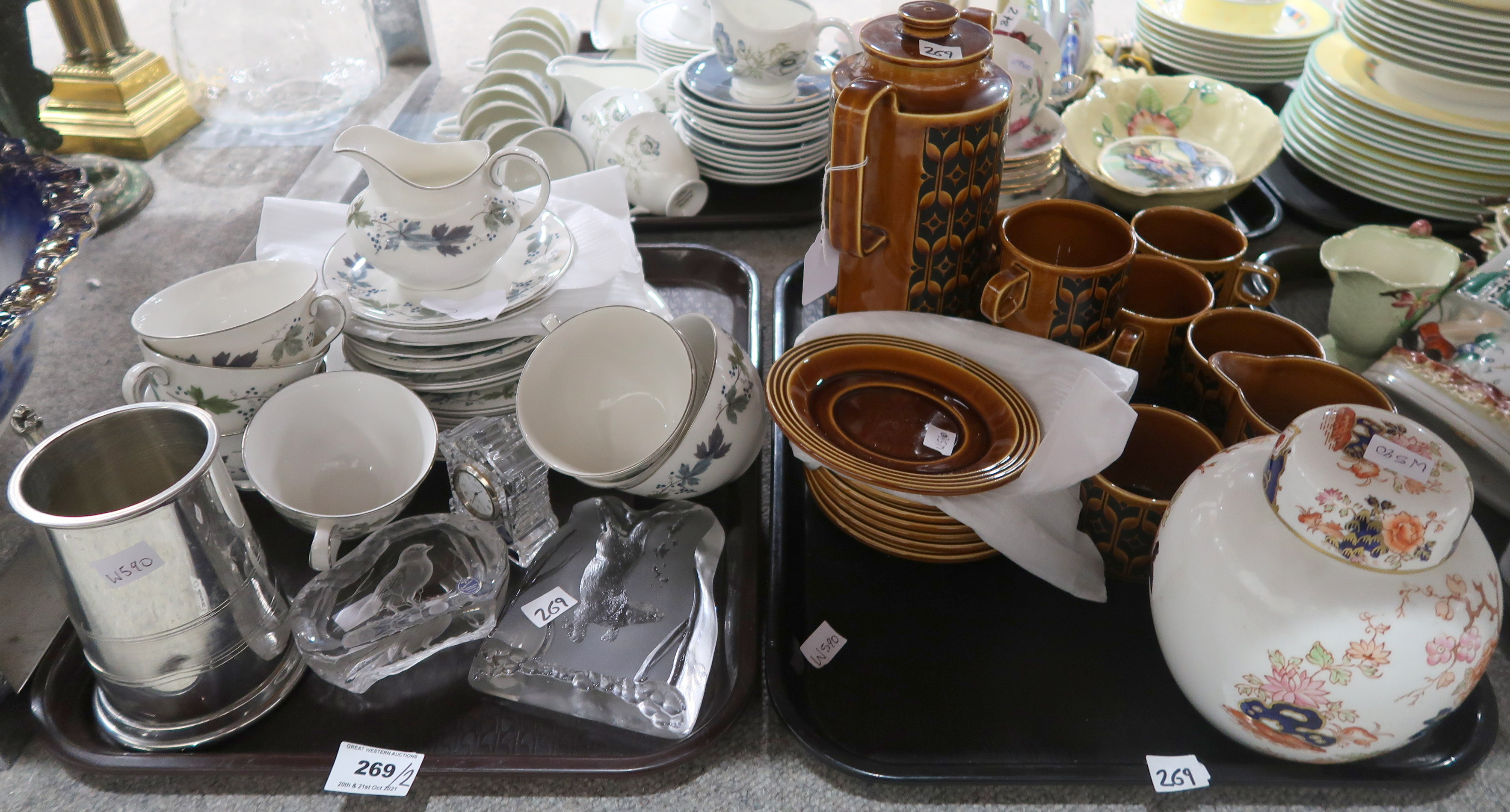 Royal Doulton Burgundy pattern cups and saucers, a Hornsea coffee service, Edinburgh crystal